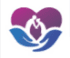 A purple and blue heart with two hands holding it.