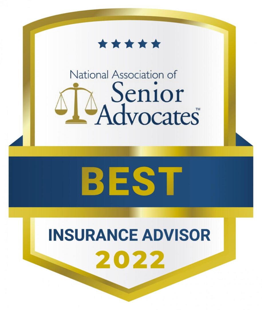 25012821_16408162266QaInsurance_Advisor A gold and blue award with the words " best insurance advisor 2 0 2 2 ".